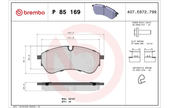 Brake Pad Set, disc brake P 85 169 Brembo