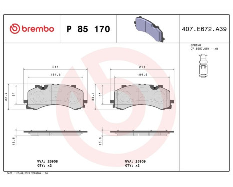 Brake Pad Set, disc brake P 85 170 Brembo, Image 2