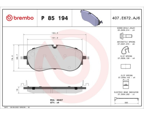 Brake pad set, disc brake P 85 194 Brembo, Image 2