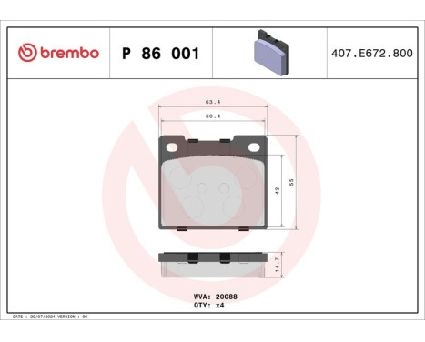 Brake Pad Set, disc brake P 86 001 Brembo, Image 3