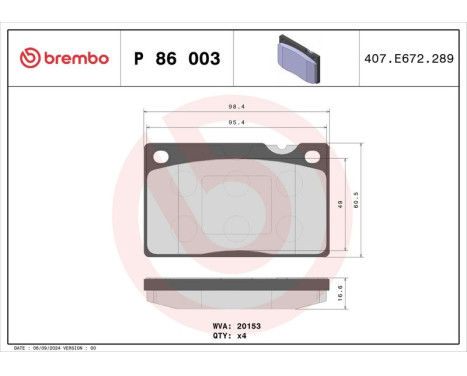 Brake Pad Set, disc brake P 86 003 Brembo, Image 3