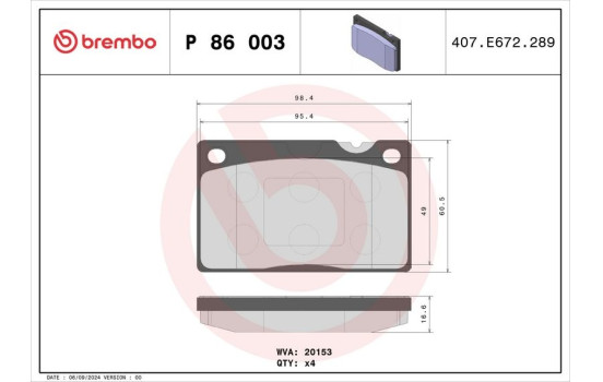 Brake Pad Set, disc brake P 86 003 Brembo, Image 2