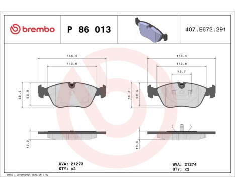 Brake Pad Set, disc brake P 86 013 Brembo, Image 3