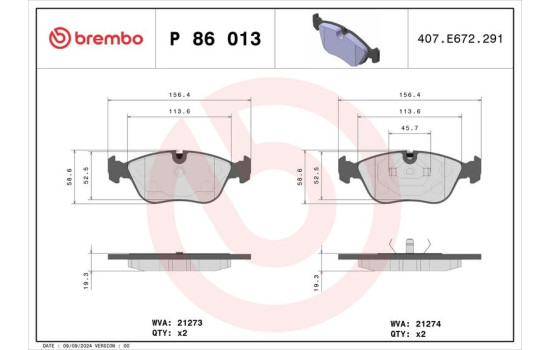 Brake Pad Set, disc brake P 86 013 Brembo, Image 3