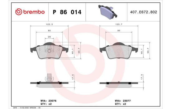 Brake Pad Set, disc brake P 86 014 Brembo, Image 2