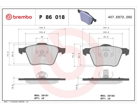 Brake Pad Set, disc brake P 86 018 Brembo, Image 3