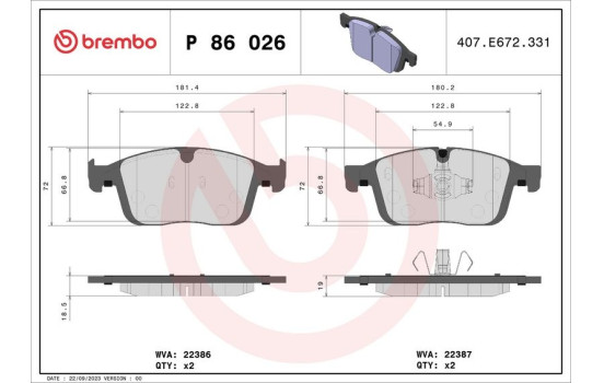 Brake Pad Set, disc brake P 86 026 Brembo, Image 2