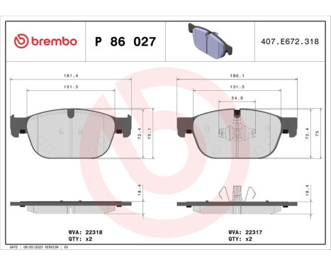 Brake Pad Set, disc brake P 86 027 Brembo, Image 2