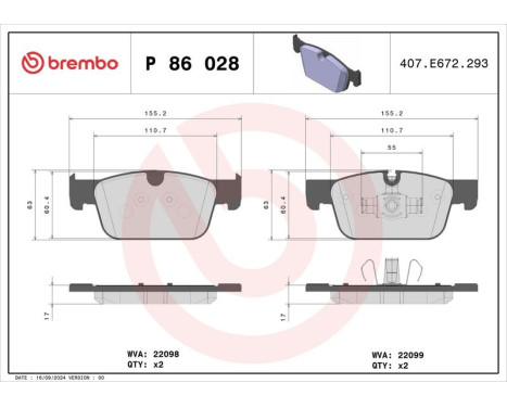 Brake Pad Set, disc brake P 86 028 Brembo, Image 2
