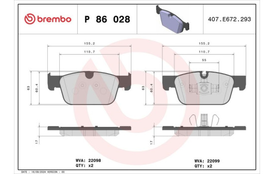 Brake Pad Set, disc brake P 86 028 Brembo, Image 2