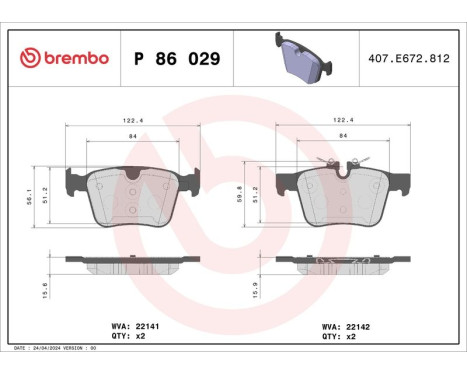Brake Pad Set, disc brake P 86 029 Brembo, Image 3