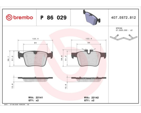Brake Pad Set, disc brake P 86 029 Brembo, Image 3
