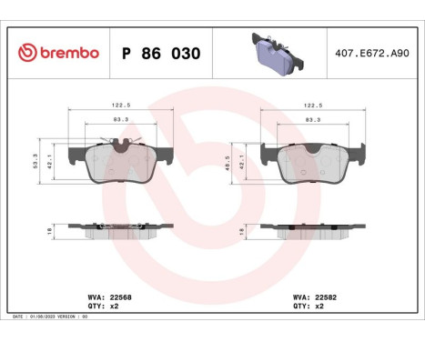 Brake Pad Set, disc brake P 86 030 Brembo, Image 2