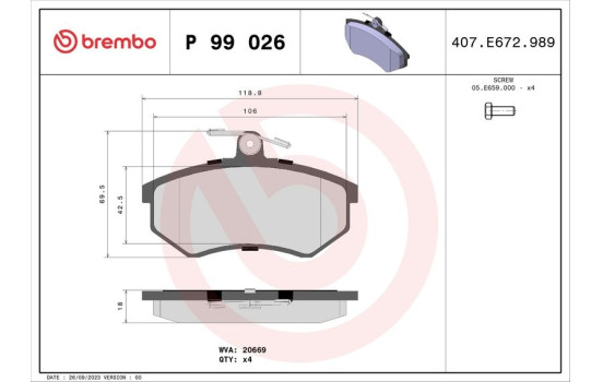 Brake Pad Set, disc brake P 99 026 Brembo, Image 2