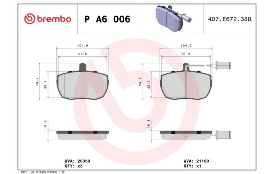 Brake Pad Set, disc brake P A6 006 Brembo, Image 2