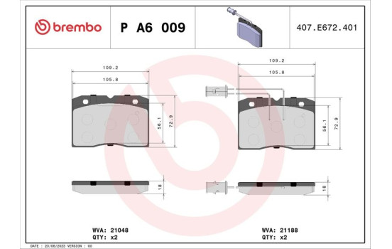 Brake Pad Set, disc brake P A6 009 Brembo, Image 2