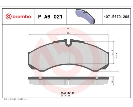 Brake Pad Set, disc brake P A6 021 Brembo, Image 3