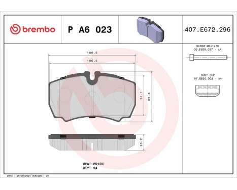 Brake Pad Set, disc brake P A6 023 Brembo, Image 3