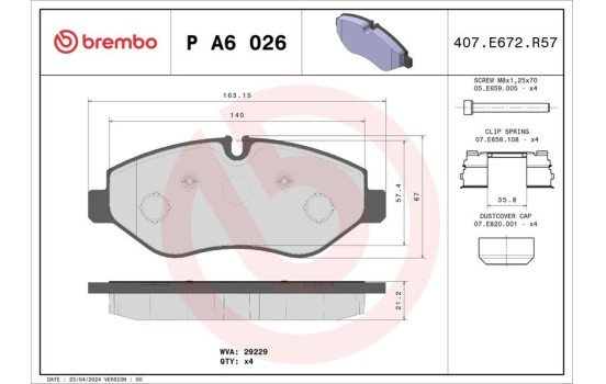 Brake Pad Set, disc brake P A6 026 Brembo, Image 2