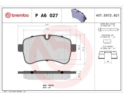 Brake Pad Set, disc brake P A6 027 Brembo, Image 3