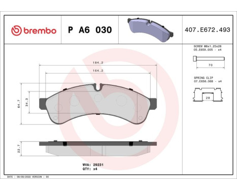 Brake Pad Set, disc brake P A6 030 Brembo, Image 2