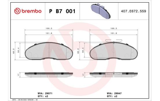 Brake Pad Set, disc brake P B7 001 Brembo, Image 2