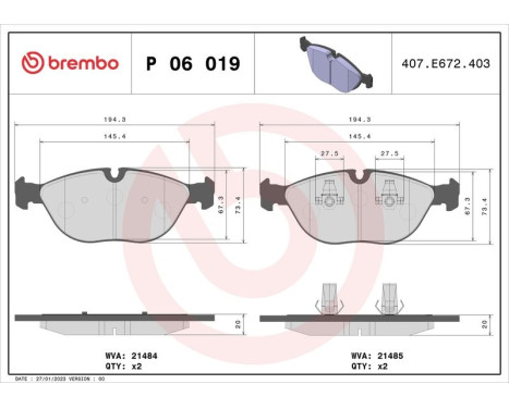 Brake Pad Set, disc brake P06019 Brembo, Image 3