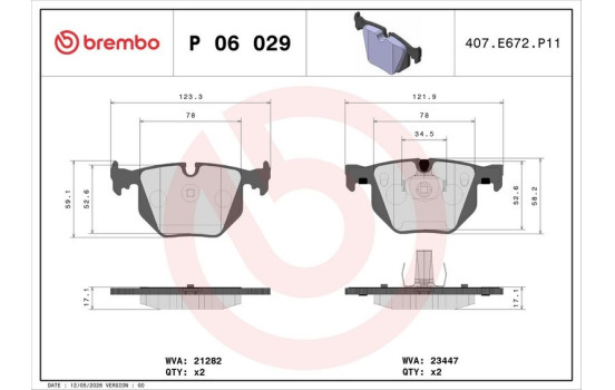 Brake Pad Set, disc brake P06029 Brembo, Image 3