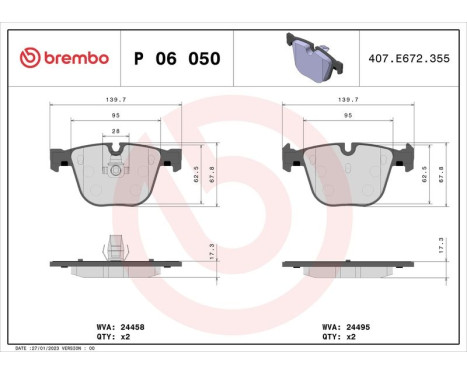 Brake Pad Set, disc brake P06050 Brembo, Image 3