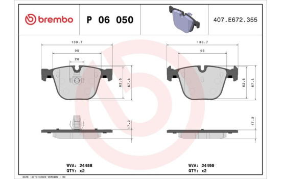 Brake Pad Set, disc brake P06050 Brembo, Image 2
