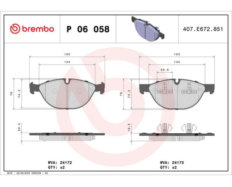 Brake Pad Set, disc brake P06058 Brembo, Image 3