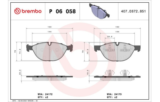 Brake Pad Set, disc brake P06058 Brembo, Image 2