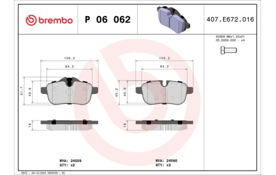 Brake Pad Set, disc brake P06062 Brembo, Image 2