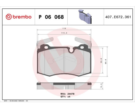 Brake Pad Set, disc brake P06068 Brembo, Image 3