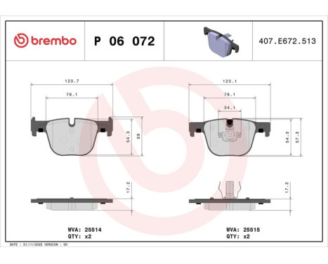 Brake Pad Set, disc brake P06072 Brembo, Image 3