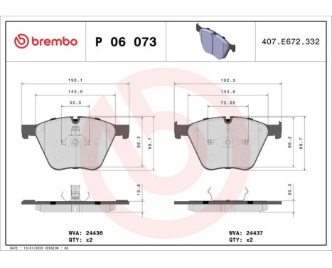 Brake Pad Set, disc brake P06073 Brembo, Image 3