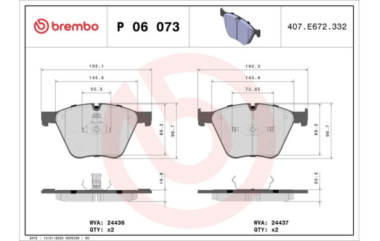 Brake Pad Set, disc brake P06073 Brembo, Image 2
