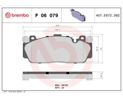 Brake Pad Set, disc brake P06079 Brembo, Image 3