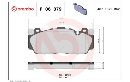 Brake Pad Set, disc brake P06079 Brembo, Image 2