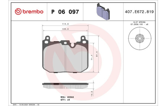 Brake Pad Set, disc brake P06097 Brembo, Image 2
