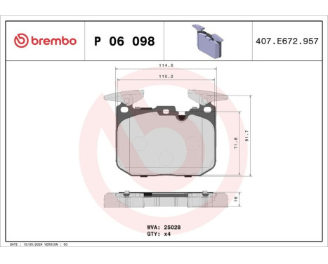 Brake Pad Set, disc brake P06098 Brembo, Image 3