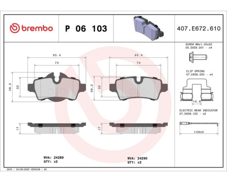 Brake Pad Set, disc brake P06103 Brembo, Image 2