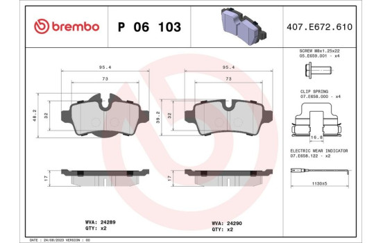 Brake Pad Set, disc brake P06103 Brembo