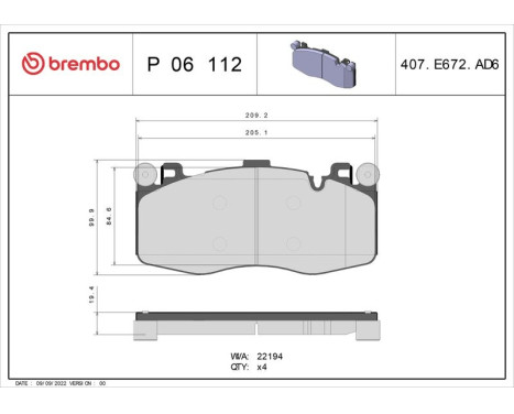 Brake pad set, disc brake P06112 Brembo, Image 2
