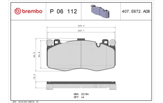 Brake pad set, disc brake P06112 Brembo, Image 3