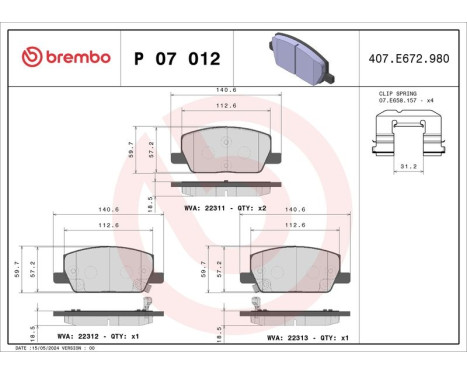 Brake Pad Set, disc brake P07012 Brembo, Image 2