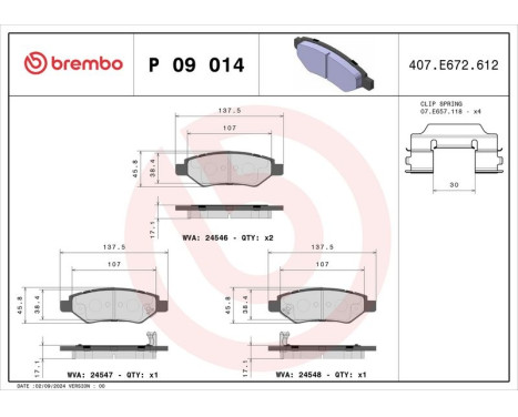Brake Pad Set, disc brake P09014 Brembo, Image 2