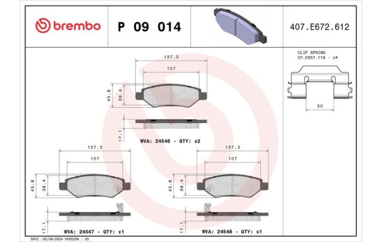 Brake Pad Set, disc brake P09014 Brembo, Image 2