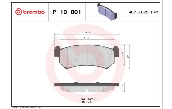 Brake Pad Set, disc brake P10001 Brembo, Image 3