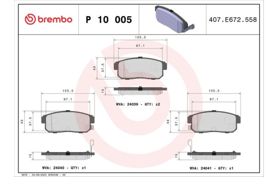Brake Pad Set, disc brake P10005 Brembo, Image 2